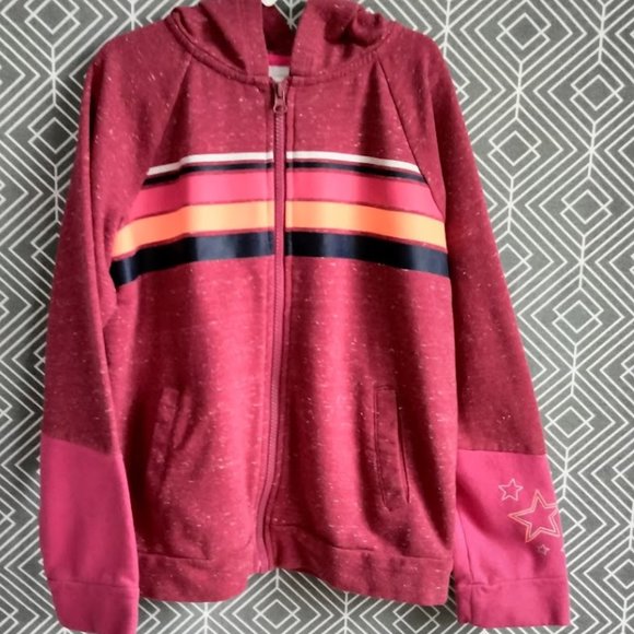 Athletic Works Pink/Red with Stripes Zip-Up Hoodie: Kid Size 10-12 - Picture 1 of 6